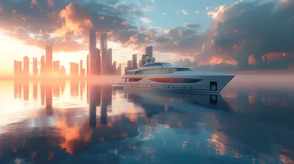 Fotobehang yacht with a city in the background generative ai © Mehak
