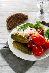 close up of pickled vegetables  set tomato cabbage - 766569275