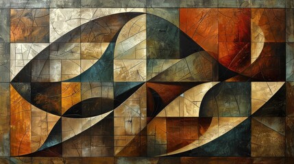 Geometric Abstract Art with Harmonic Curves in Earthy Tones