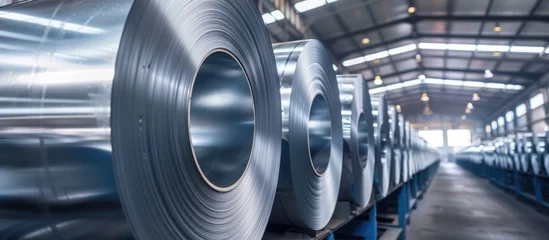 Fotobehang Rolls of alumunium steel in the factory © GRYZZ