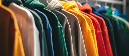 Row of different colorful t shirt - obrazy, fototapety, plakaty