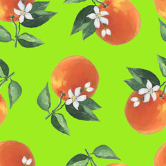 Oranges Pattern illustration with watercolor in vector on green