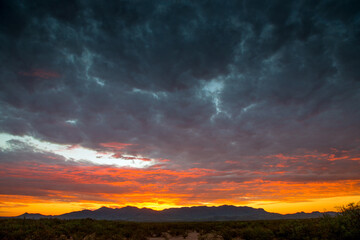 Vibrant Sunrise over Hills South of Van Horn in West Texas