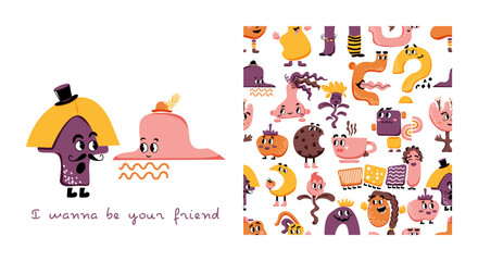 Baby pattern with Cute characters. Childish print. Vector background. Card. Doodles for kids. Perfect for printing on the fabric, design package and cover