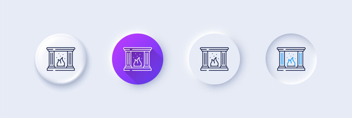 Fireplace line icon. Neumorphic, Purple gradient, 3d pin buttons. Fire furniture sign. Home chimney symbol. Line icons. Neumorphic buttons with outline signs. Vector