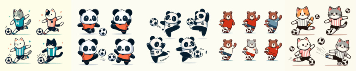 Set Vector Cute animals football Cartoon Illustration