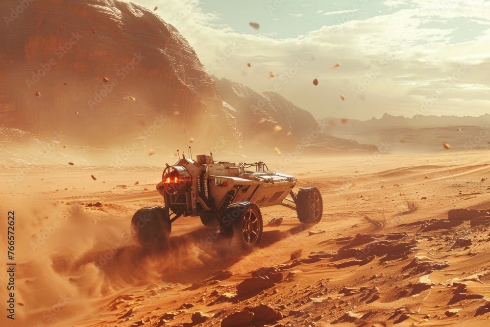 Poster mars rover. background with selective focus and copy space