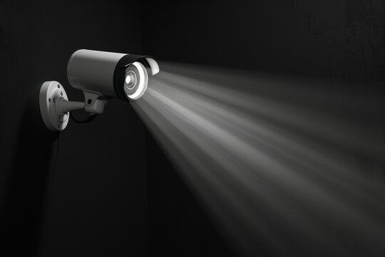 A camera is turned on and the light is shining on a wall