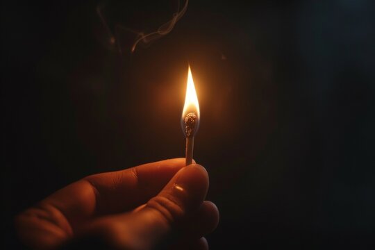 A person is holding a matchstick with a lit match