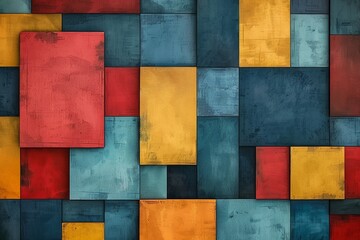 Fototapeta premium Abstract background with colorful blocks in different shades of blue and red, yellow and orange