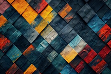 Abstract geometric background with geometric pattern of dark blue, orange and yellow colors