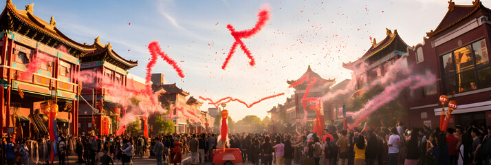 Radiant Traditional Chinese Festival with Dragon Dance and Riotous Celebration - obrazy, fototapety, plakaty