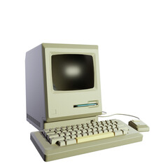 Vintage retro computer without background 3D render