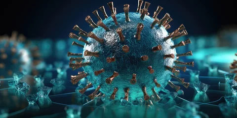 Fotobehang Pandemic Peril: A 3D Illustration Depicting the Concept of the Coronavirus Pandemic, Conveying the Ongoing Risk and Impact on Global Health. ©  Photography Magic