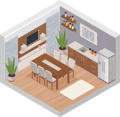 cozy kitchen interior with furniture décor illustration