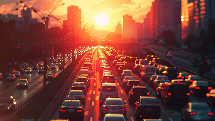 Traffic jams on the motorway. Traffic jam on the bridge 3d illustration concept	
