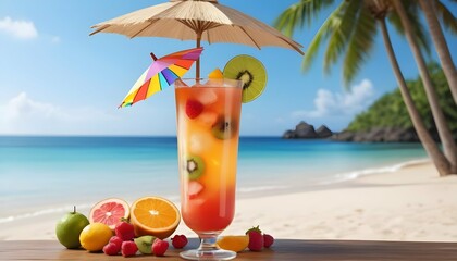 Refreshing Tropical Cocktail With Colorful Fruits