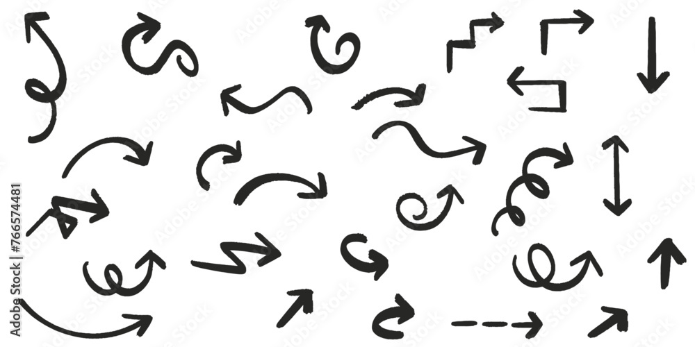 Poster set of arrows. various arrows drawn with marker.