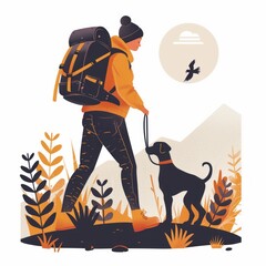 A person with their loyal pet dog trekking through a mountainous terrain, savoring the joys of nature and outdoor exploration.