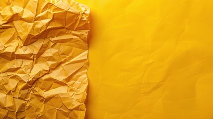 There is a crumpled piece of paper on a yellow surface.