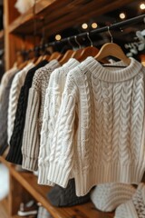 Row of Sweaters Hanging on Rack