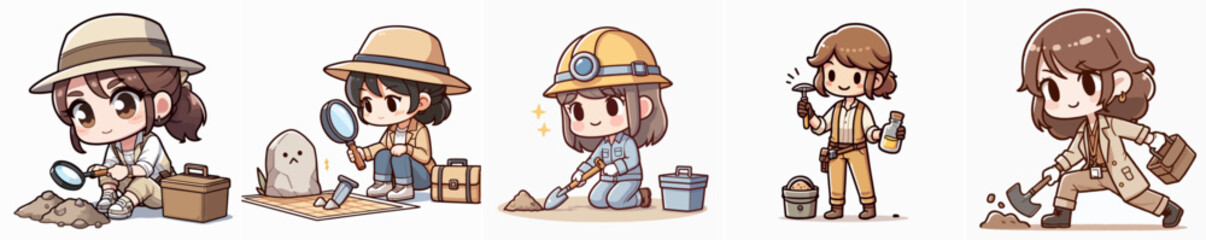 Set of cute miner working in cartoon character collection