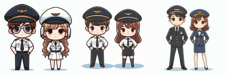Set Vector illustration of cute police in flat design style