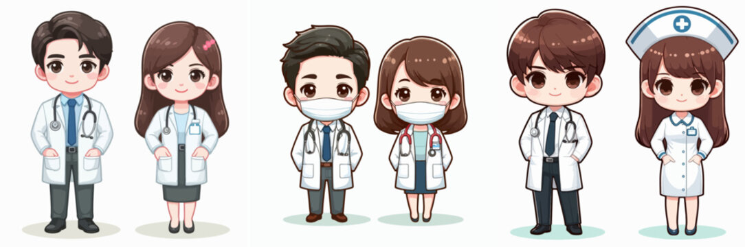 Set Vector illustration of cute doctor in flat design style