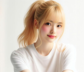 Naklejka premium 白いTシャツの美少女 