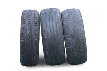 old worn damaged tires isolated on white background - 766576280