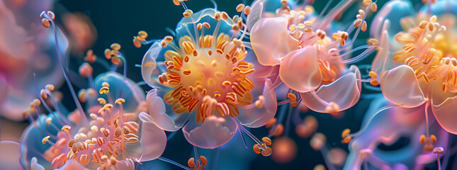 Abstract Aquatic Flower-Like Forms with Glowing Details

