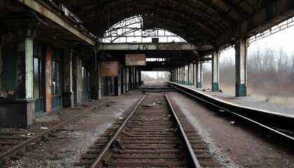 Fototapeta na wymiar Post Apocalyptic Railway Station Rusted Tracks C Upscaled 4