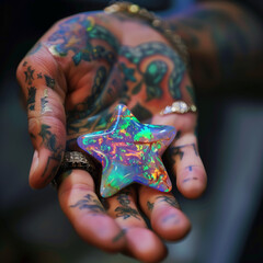 Generative AI: tattooed hand holding an opal star