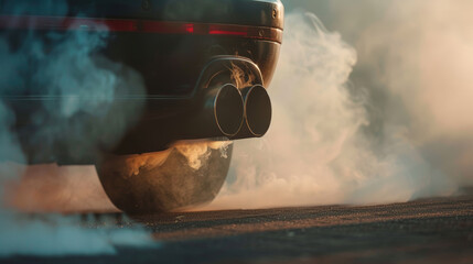 Exhaust Emissions: Close-Up of Car Exhaust Pipe Emitting Thick Smoke. Generative AI - obrazy, fototapety, plakaty