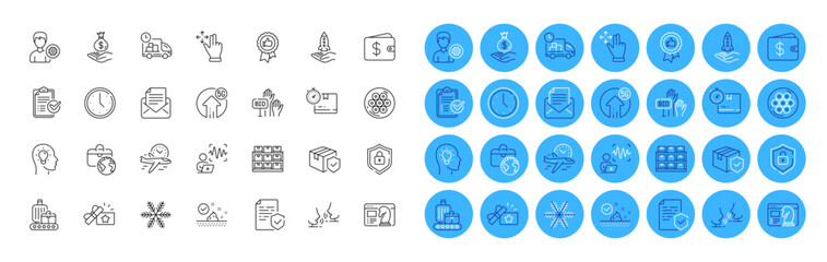 Dollar wallet, Move gesture and Flight time line icons pack. Loyalty gift, Shield, Parcel insurance web icon. Storage, Cable section, Positive feedback pictogram. Income money, Support. Vector