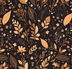 Seamless Batik Floral Pattern with Leaves and Flowers