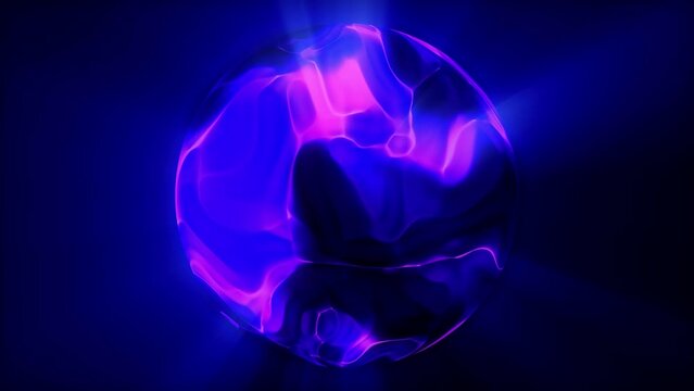 A blue-violet plasma sphere on a dark background..