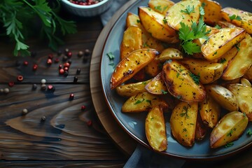 Artificially Generated Image of Fried Roasted Potatoes. Concept Food Photography, Fried Potatoes, Roasted Snacks, Artificially Generated Images