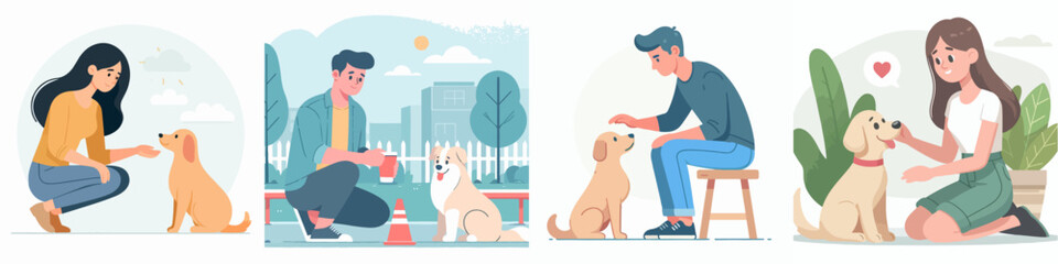 Set Vector illustration of people with pets in flat design style