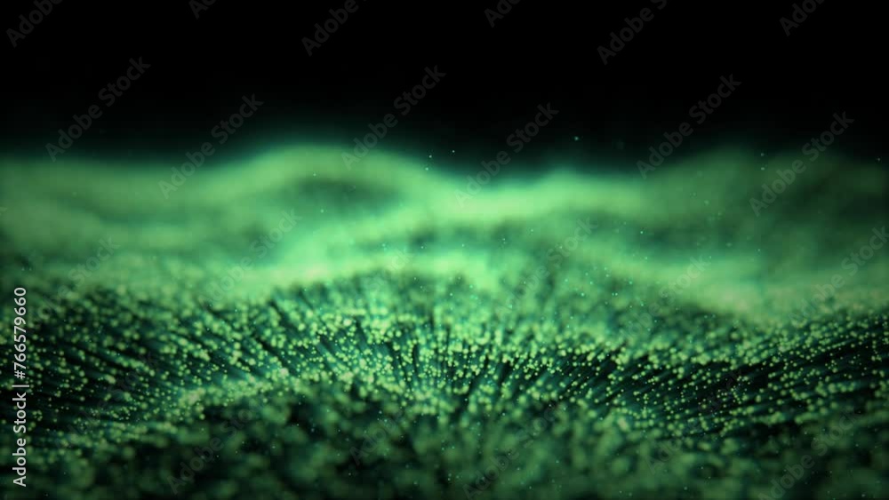 Poster abstract dynamic wave of particles in black. 3d animation