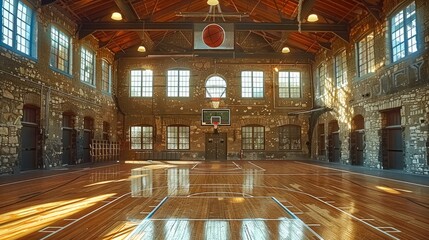 A basketball indoor court. Generative AI.