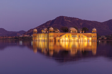 Water palace by night, Jal Mahal, Jaipur, Rajasthan, India