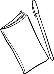 Hipster hand drawn vector illustration. Notebook and pen