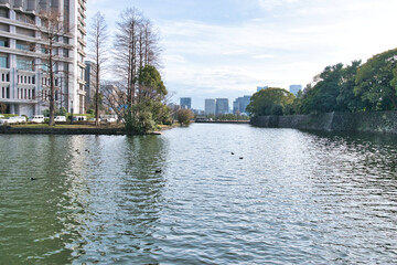TOKYO, JAPAN - MARCH 08, 2024: Tokyo Imperial palace in Chiyoda district. This was on a sunny autumn morning just before the cherry blossom season in spring. 
