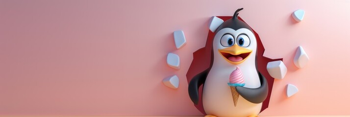 Penguin breaking through an ice wall, breaking barriers and determination concept
