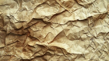 A crinkled, wrinkled texture background with a vintage look in muted tones of beige and brown.