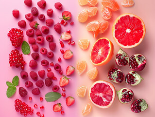 Fresh Fruit Assortment on Pink, Generative A