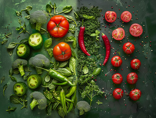 Fresh Vegetable Spread on Green, Generative AI
