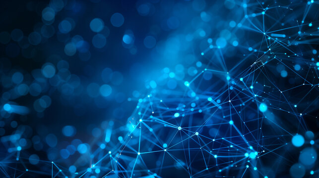 Abstract blue network connections with glowing dots. Technology and medical concept. Design for futuristic wallpaper, science background, cyber technology poster.