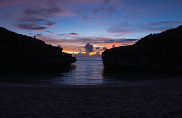 View of sunrise at Anse Bouteille located on the west coast of Rodrigues island	
